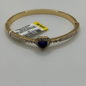 Charter Club Women's Gold Blue Heart Crystal Bangle Bracelet